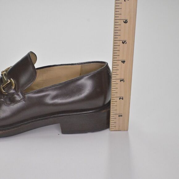 Vtg GUCCI Horsebit Loafers Womens Sz 7 Brown Leather Gold Round Toe Slip On 90s - Picture 11 of 12